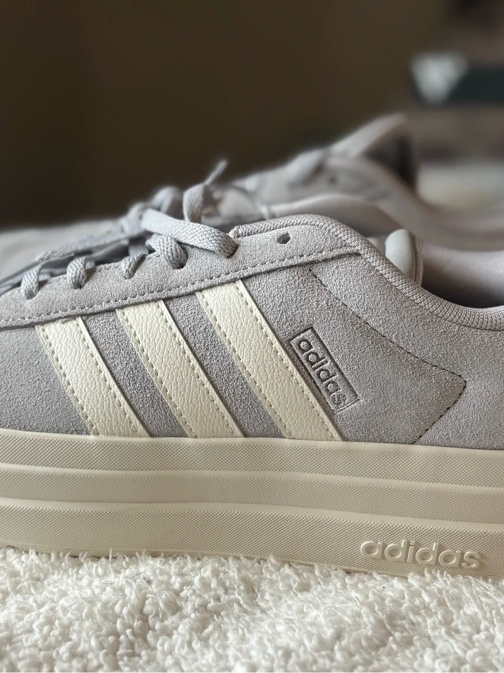 adidas Women’s “VL Court Bold” Platform Sneakers in Light Gray and White 9.5